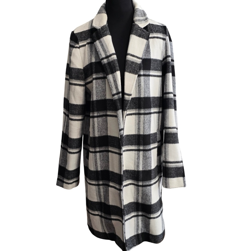 Love Tree Plaid Open Front Long Sleeve Coat Women Size S Black White‎ - Picture 6 of 8